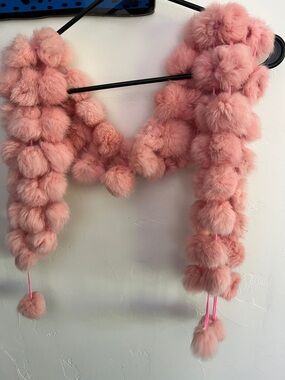 Fluffy Pom Pom Scarf - Pink